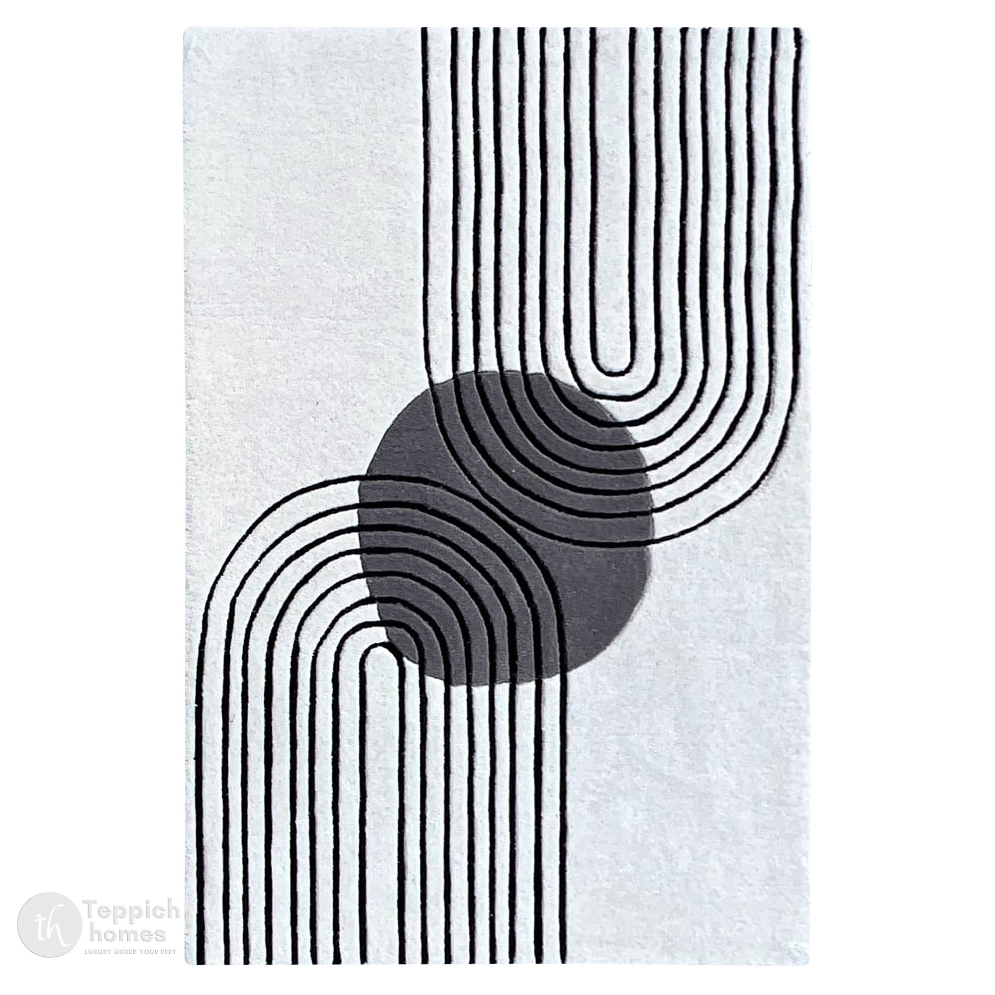 Modern Geometric Arc Rug Black  Grey