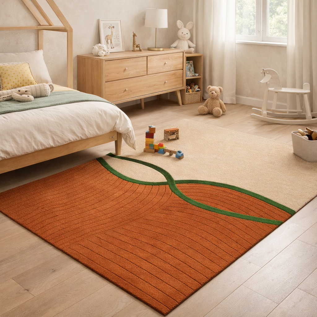 Multicolor Tufted Striped Wool Rug 5x7 6x9 8x11  9x12 Living Room Dining Room Hallway  Bedroom Beige  Brown Rectangular Carpet