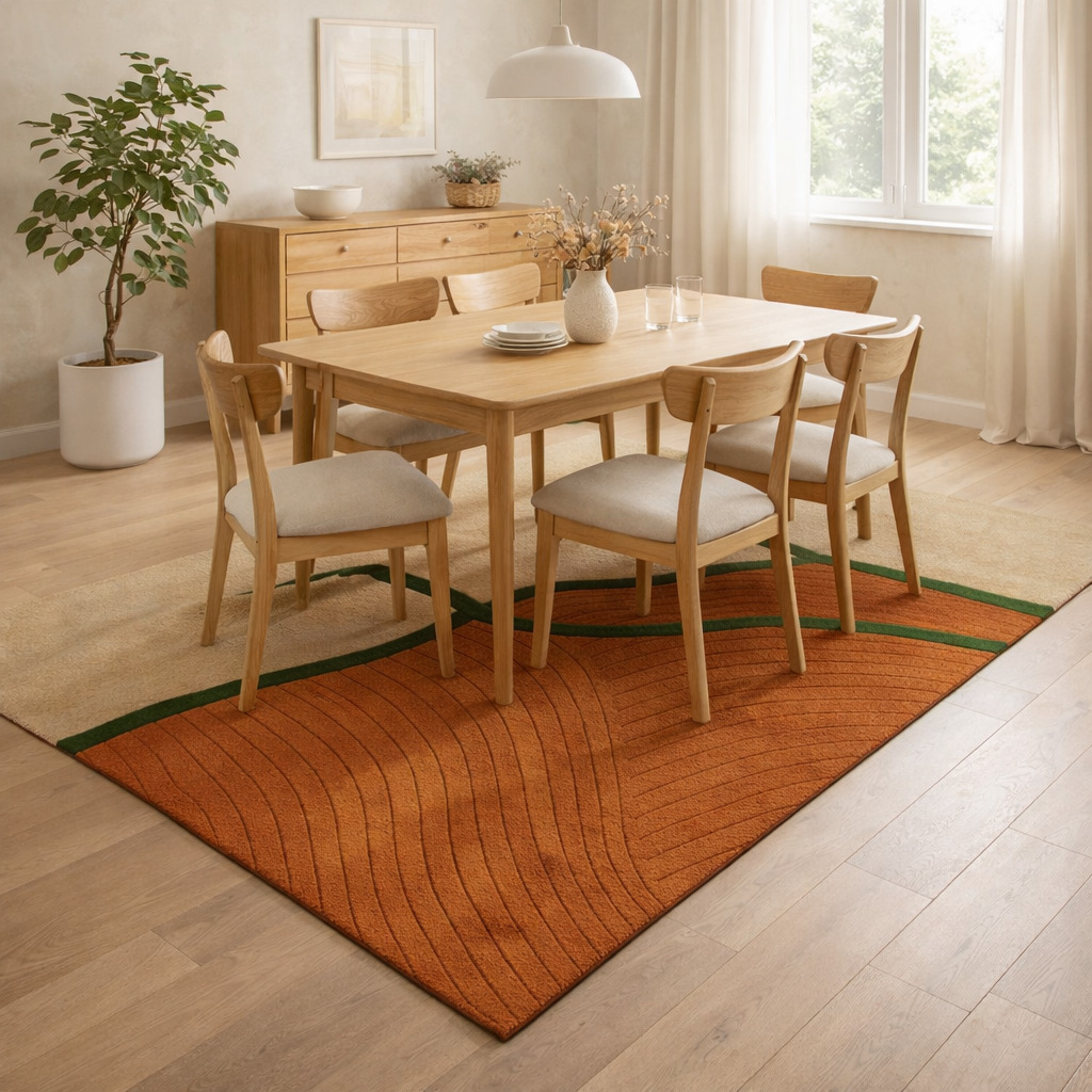 Multicolor Tufted Striped Wool Rug 5x7 6x9 8x11  9x12 Living Room Dining Room Hallway  Bedroom Beige  Brown Rectangular Carpet