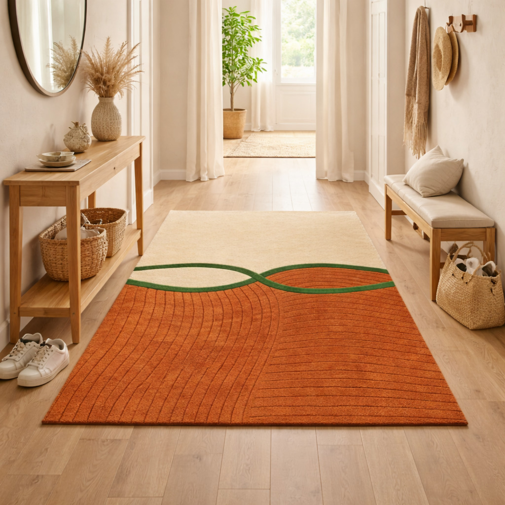 Multicolor Tufted Striped Wool Rug 5x7 6x9 8x11  9x12 Living Room Dining Room Hallway  Bedroom Beige  Brown Rectangular Carpet