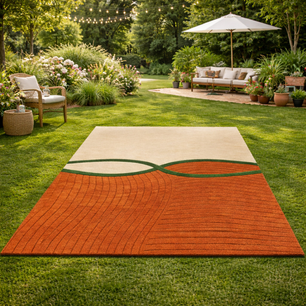 Multicolor Tufted Striped Wool Rug 5x7 6x9 8x11  9x12 Living Room Dining Room Hallway  Bedroom Beige  Brown Rectangular Carpet