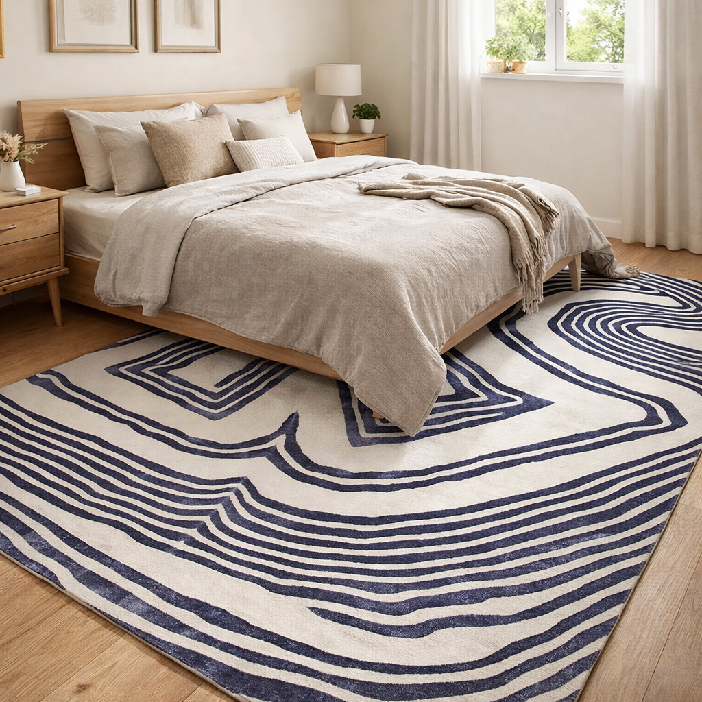 Modern Wool Rug Tufted Natural Ivory  Blue Dining Room Living Room Bedroom Hallway 6x9 7x10 8x11 9x10