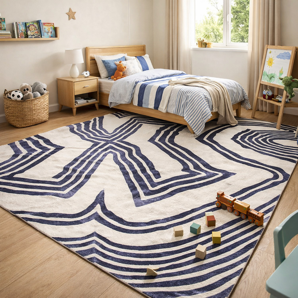 Modern Wool Rug Tufted Natural Ivory  Blue Dining Room Living Room Bedroom Hallway 6x9 7x10 8x11 9x10