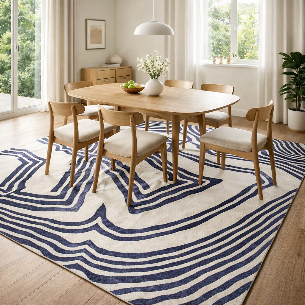 Modern Wool Rug Tufted Natural Ivory  Blue Dining Room Living Room Bedroom Hallway 6x9 7x10 8x11 9x10