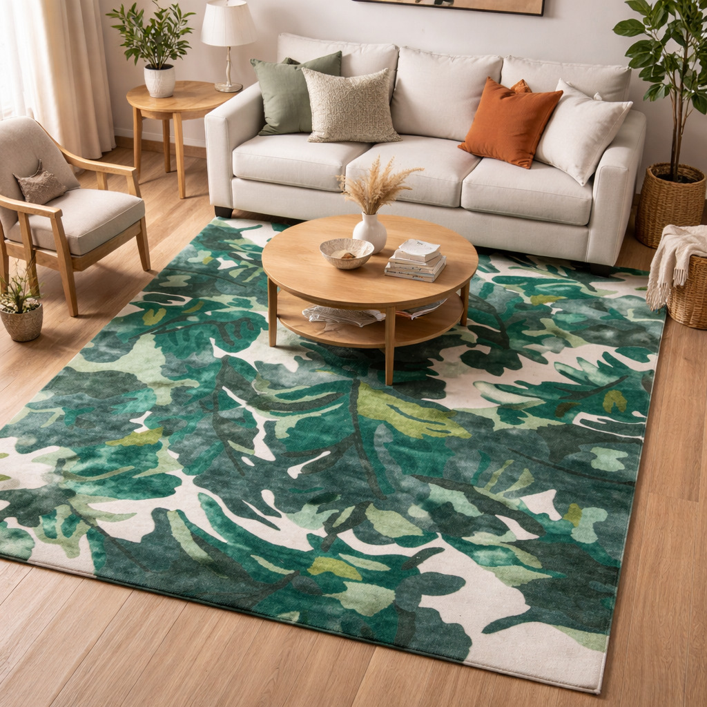 Palm Jungle Green Tropical Tufted Rug for Living and Cozy Room