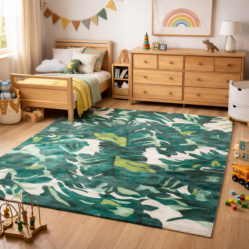 Palm Jungle Green Tropical Tufted Rug for Living and Cozy Room