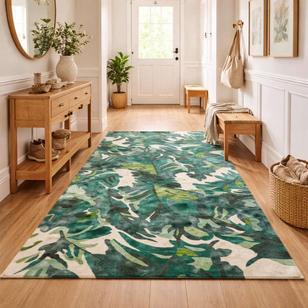 Palm Jungle Green Tropical Tufted Rug for Living and Cozy Room