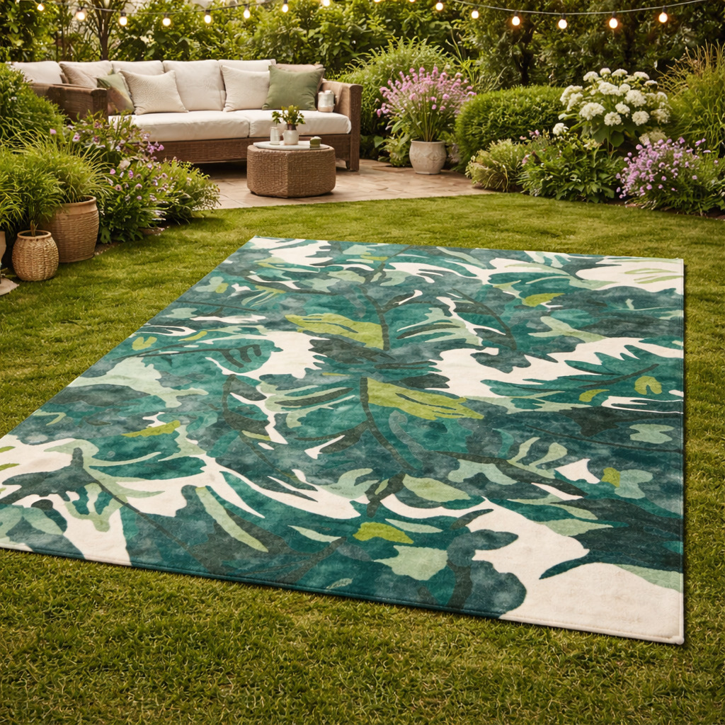 Palm Jungle Green Tropical Tufted Rug for Living and Cozy Room