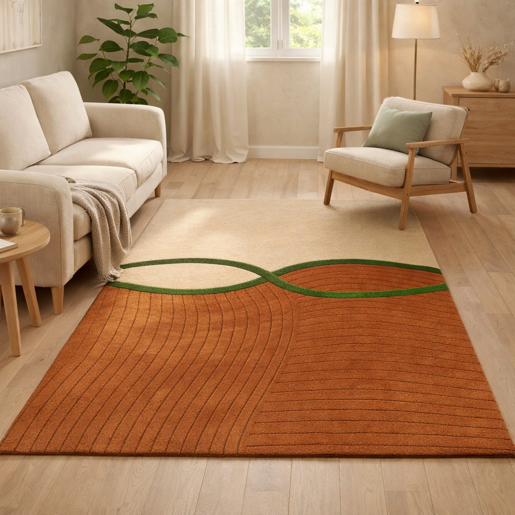 Multicolor Tufted Striped Wool Rug 5x7 6x9 8x11  9x12 Living Room Dining Room Hallway  Bedroom Beige  Brown Rectangular Carpet