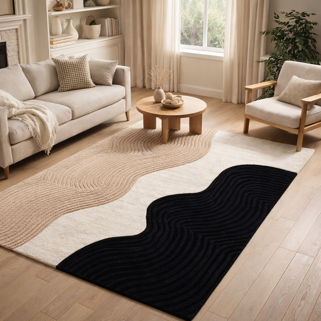 Textured Abstract Rug with Curved Patterns