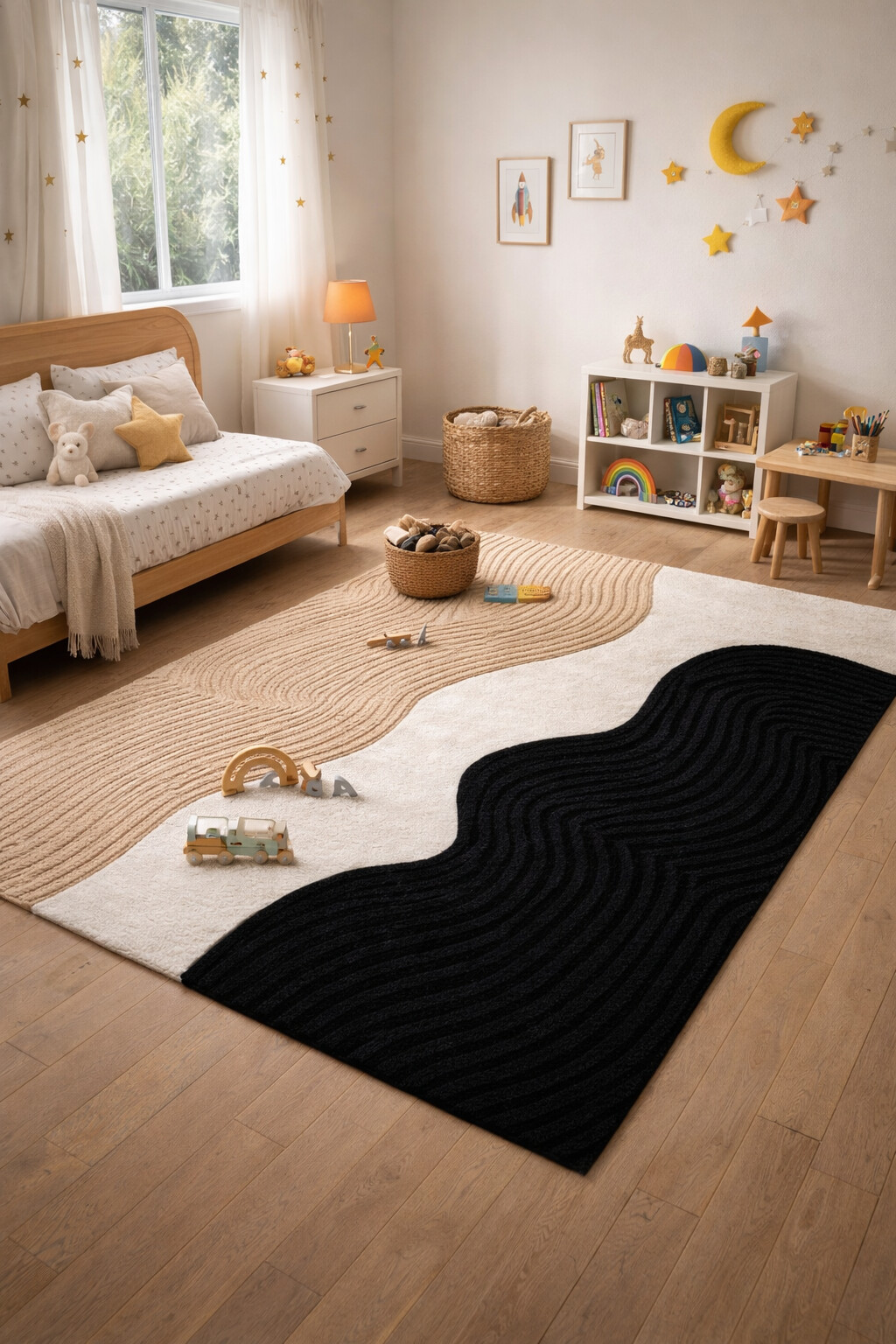 Textured Abstract Rug with Curved Patterns