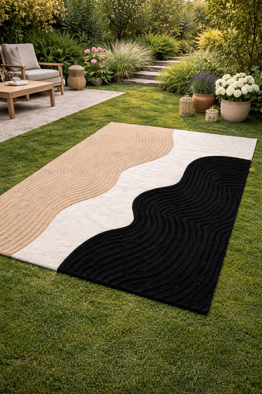 Textured Abstract Rug with Curved Patterns