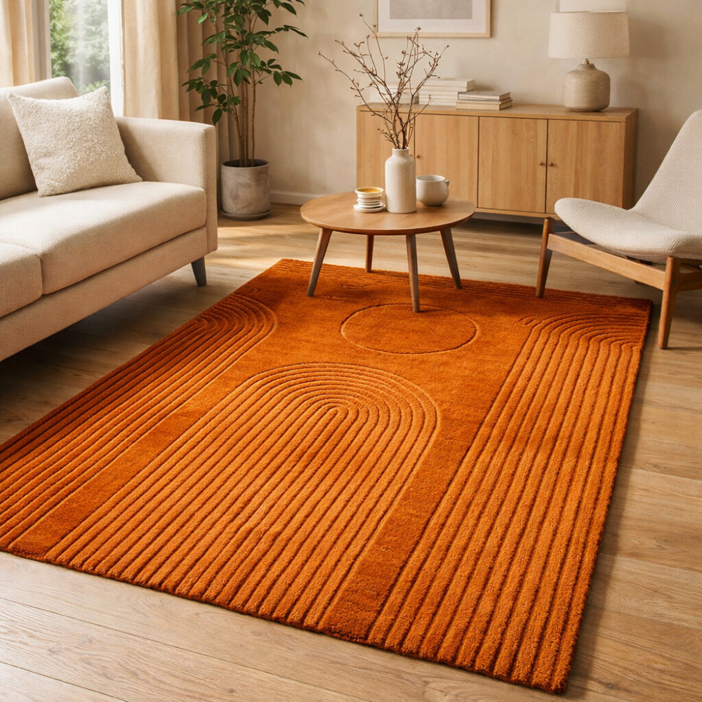 Image of Textured Burnt Orange Area Rug