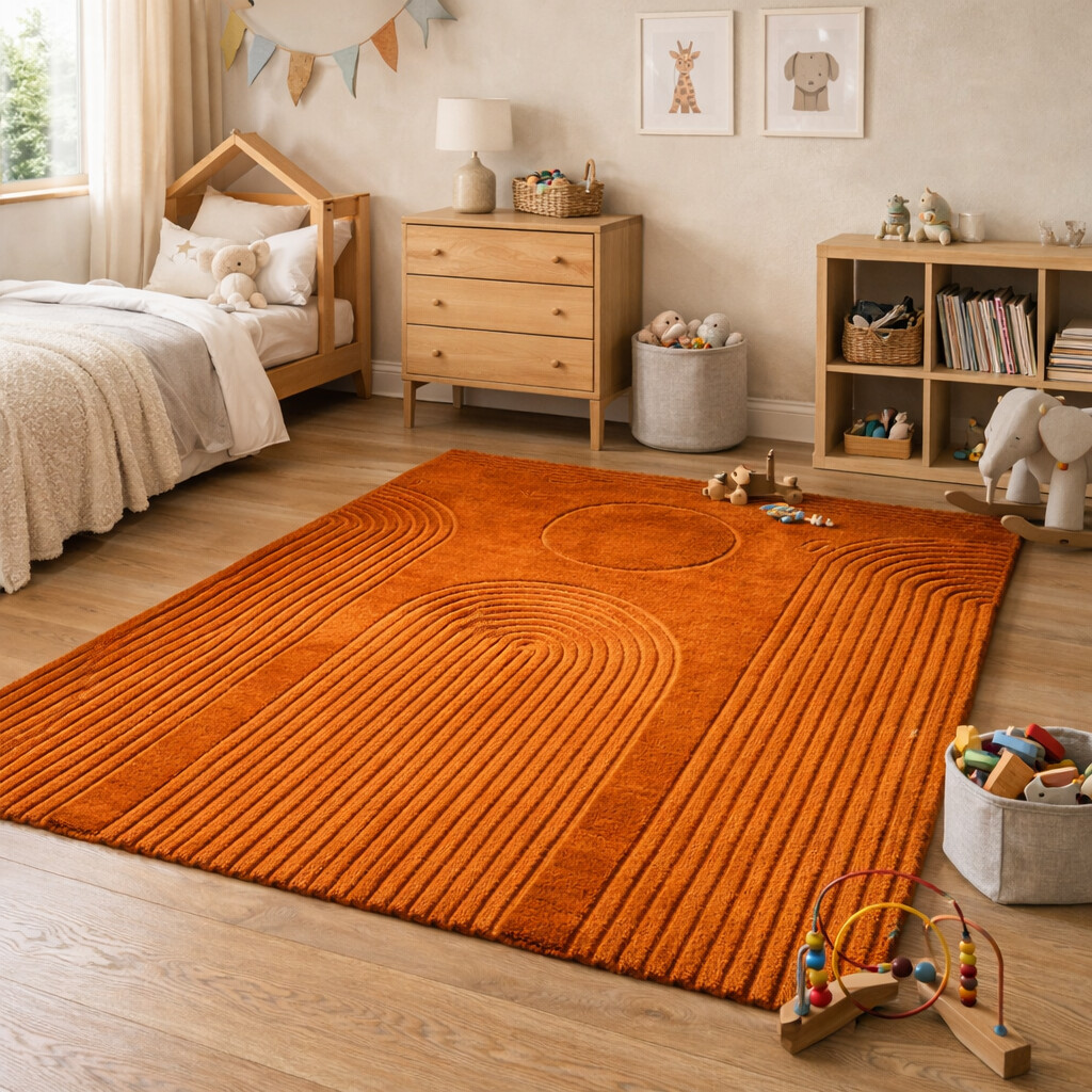 Textured Burnt Orange Area Rug