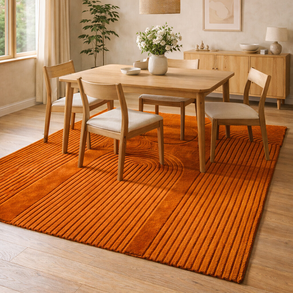 Textured Burnt Orange Area Rug