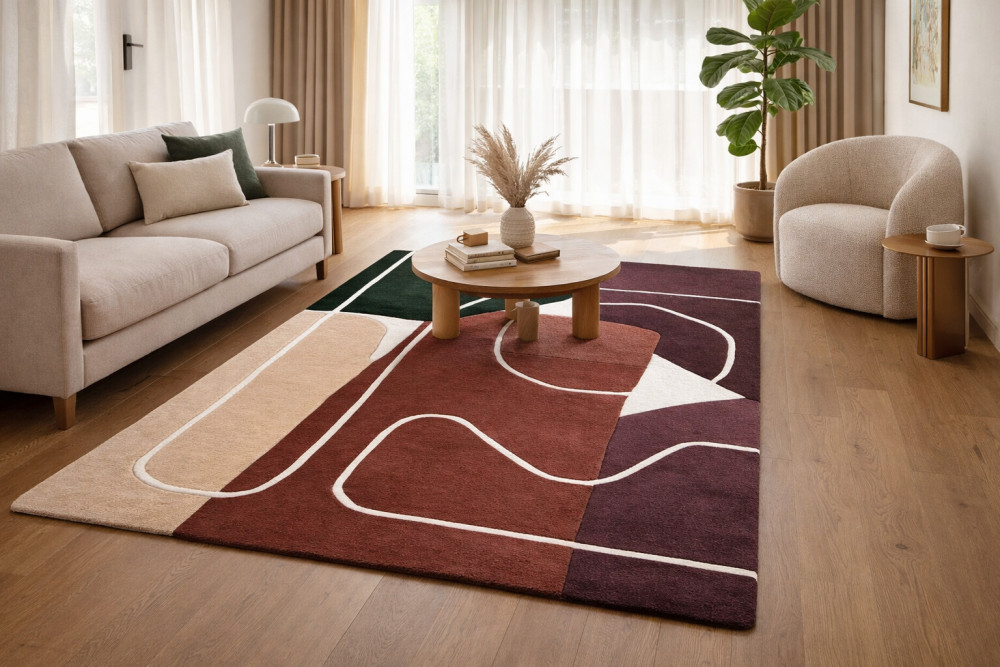 Image of Stylish Earth Palette &amp; Soft Lines Rug