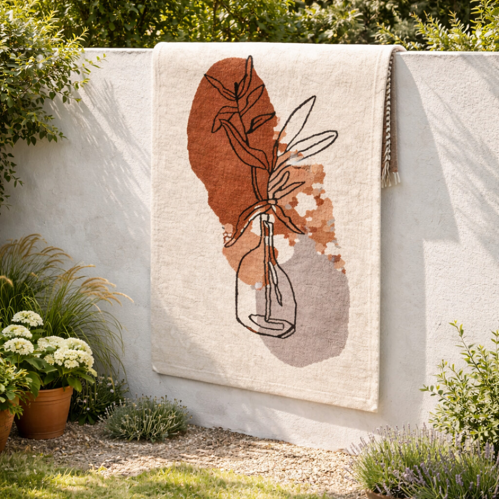 Sketch Style Florals Rug on Beige Canvas