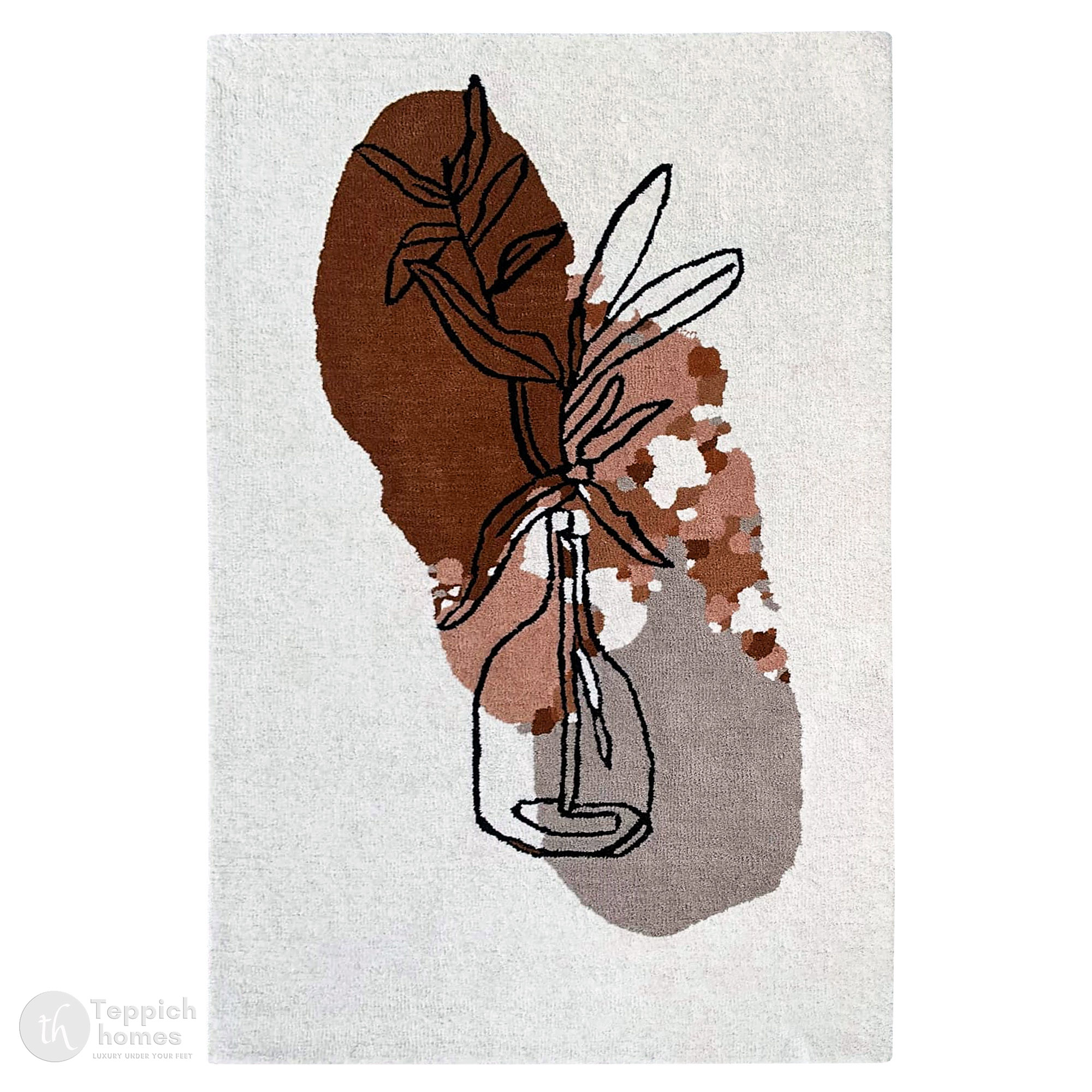 Sketch Style Florals Rug on Beige Canvas