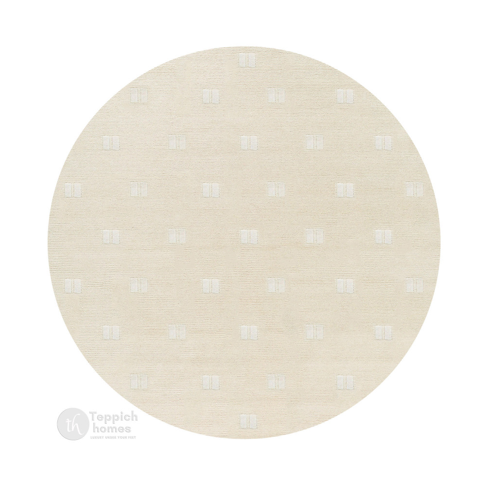 Diagonal Pattern Cream Rug Cream Geometric Pattern Rug 8x8 Hand Tufted Wool Carpet