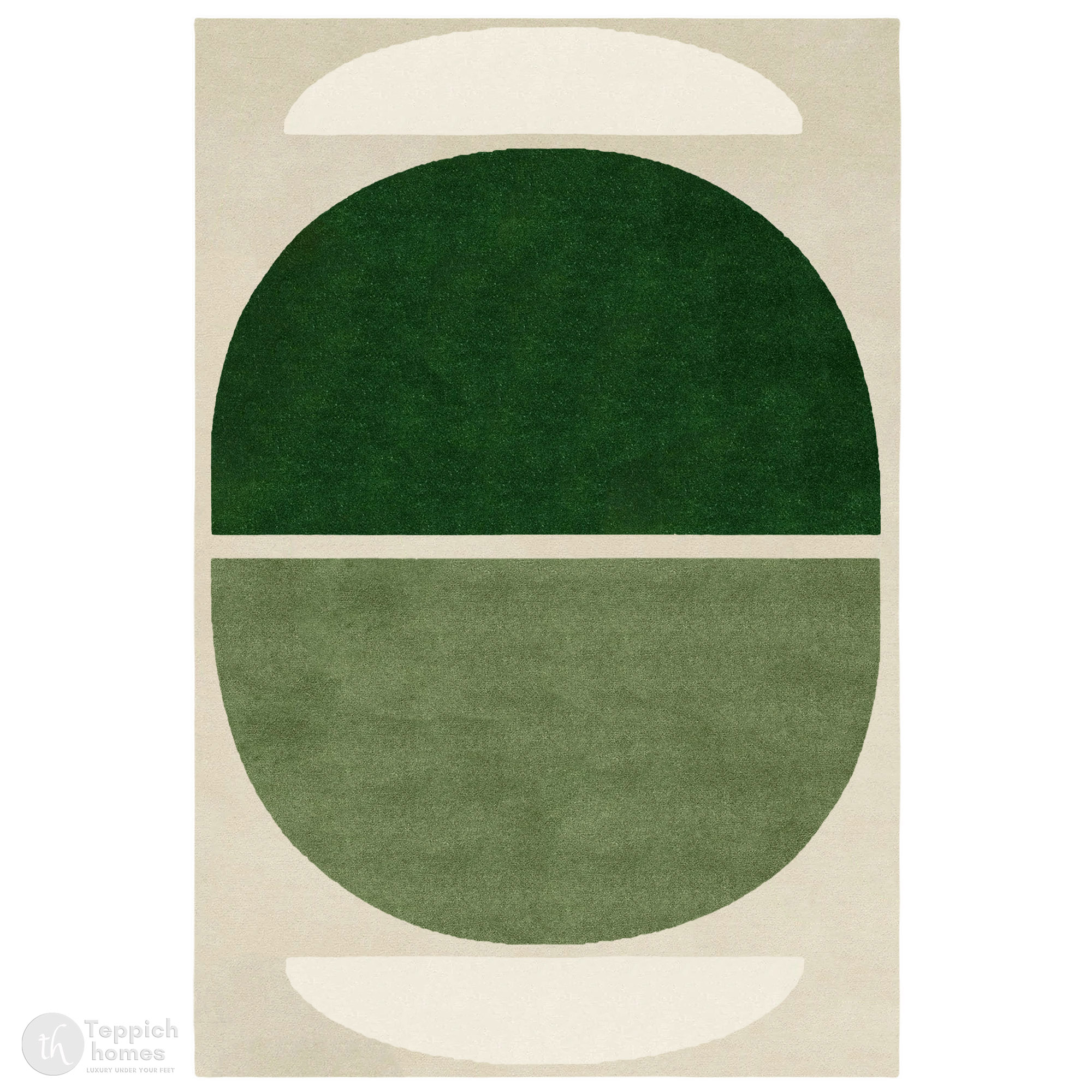 Handmade Green Geometric Wool Rug Modern Half Circle Design Area Carpet for Living Room and Bedroom