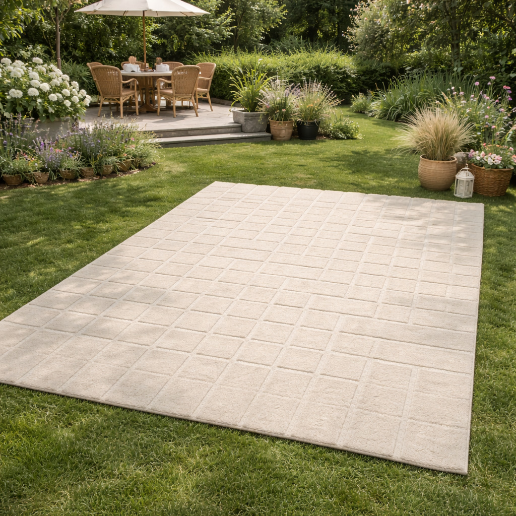 Modern Beige Geometric Area Rug Contemporary Minimalist Carpet for Living Room and Bedroom