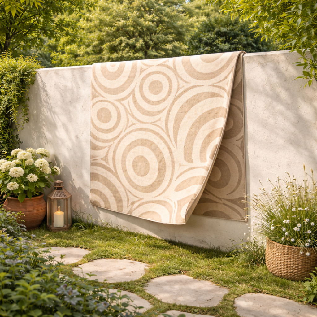 Modern Beige Circular Pattern Rug Contemporary Geometric Wool Area Carpet for Living Room and Bedroom