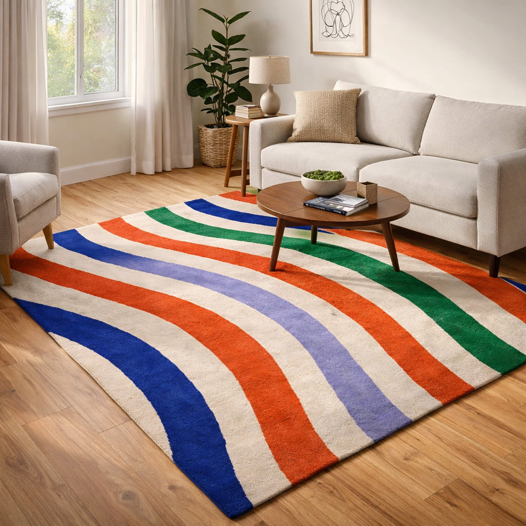 Multicolor Wavy Stripes Modern Area Rug Vibrant Contemporary Carpet for Living Room and Bedroom