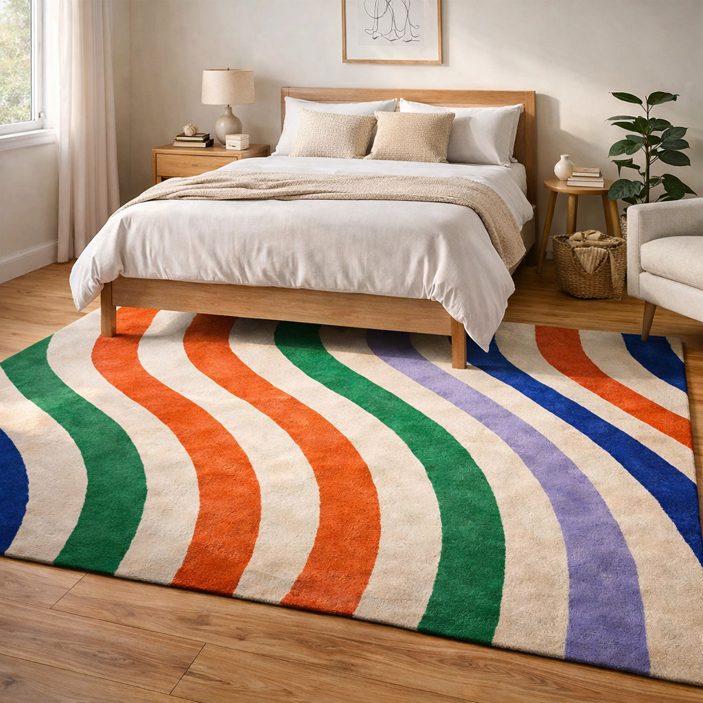 Multicolor Wavy Stripes Modern Area Rug Vibrant Contemporary Carpet for Living Room and Bedroom