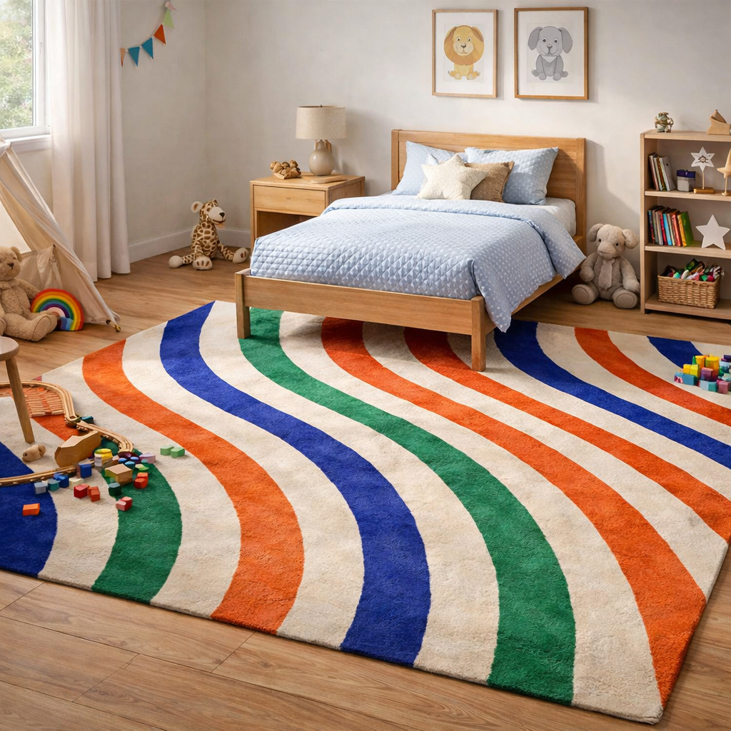 Multicolor Wavy Stripes Modern Area Rug Vibrant Contemporary Carpet for Living Room and Bedroom