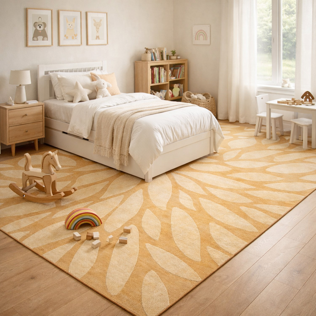 Handmade Beige Floral Wool Rug Modern Botanical Design Area Carpet for Living Room and Bedroom