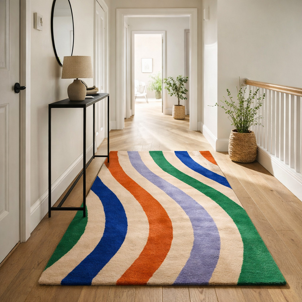 Multicolor Wavy Stripes Modern Area Rug Vibrant Contemporary Carpet for Living Room and Bedroom
