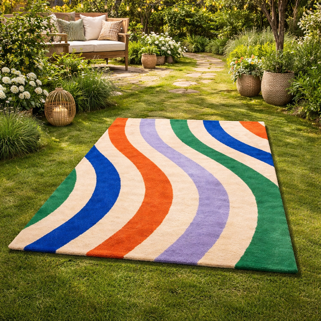 Multicolor Wavy Stripes Modern Area Rug Vibrant Contemporary Carpet for Living Room and Bedroom