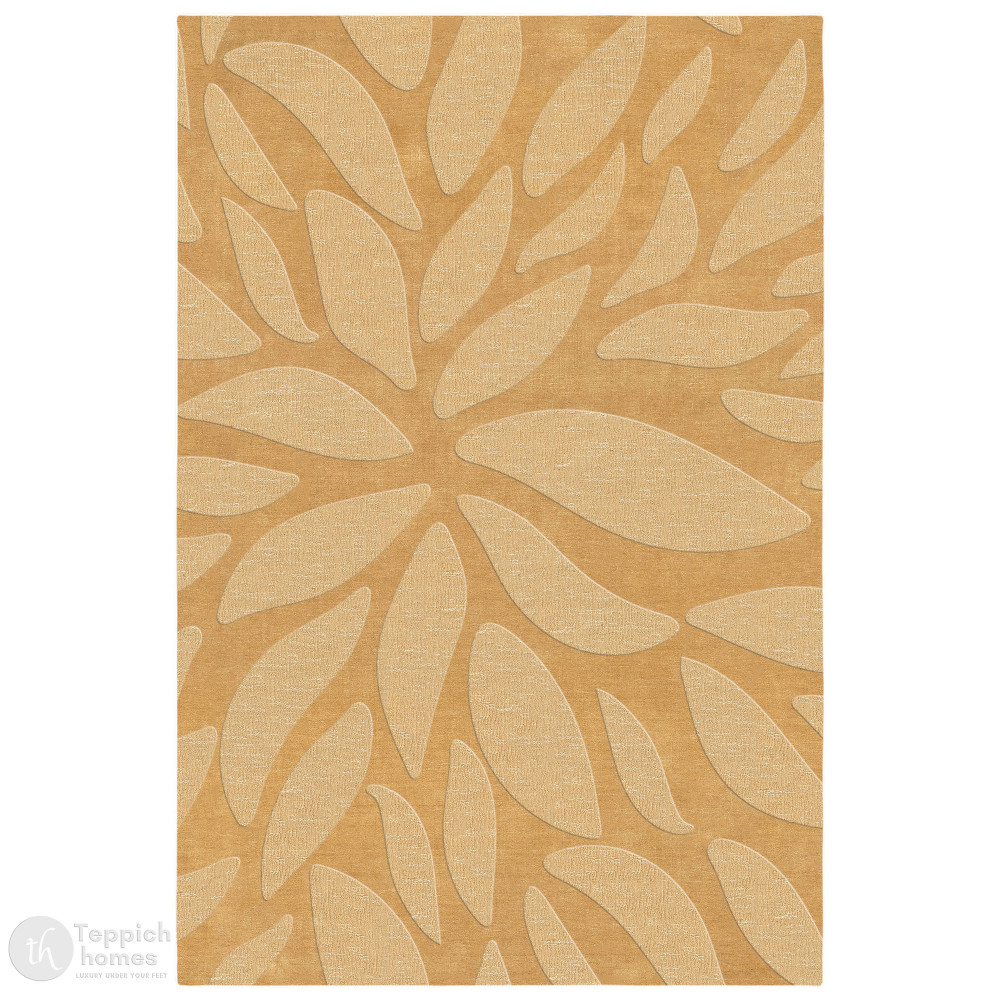 Image of Handmade Beige Floral Wool Rug Modern Botanical Design Area Carpet for Living Room and Bedroom