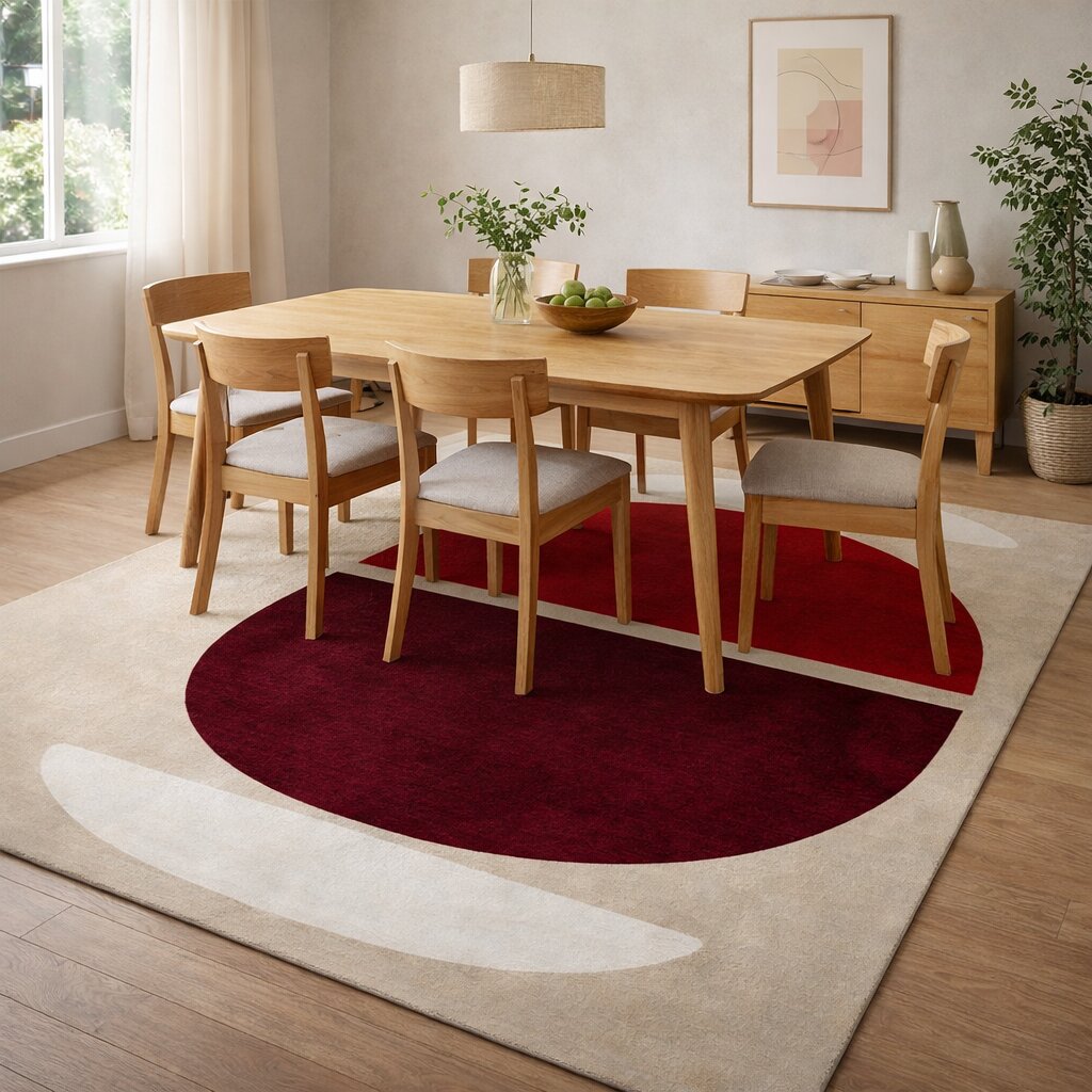 Red and Burgundy Geometric Wool Rug Handmade Modern Area Carpet for Living Room and Bedroom