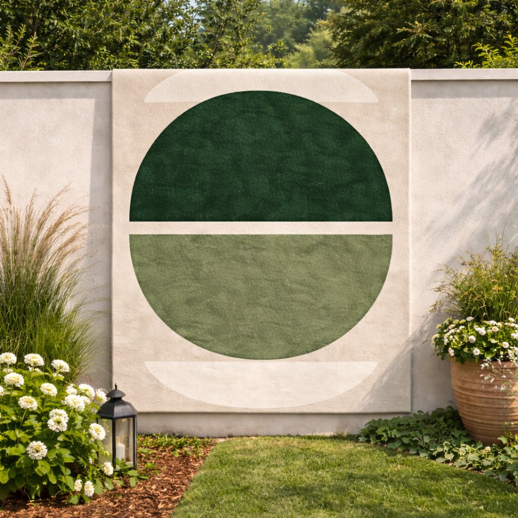 Handmade Green Geometric Wool Rug Modern Half Circle Design Area Carpet for Living Room and Bedroom