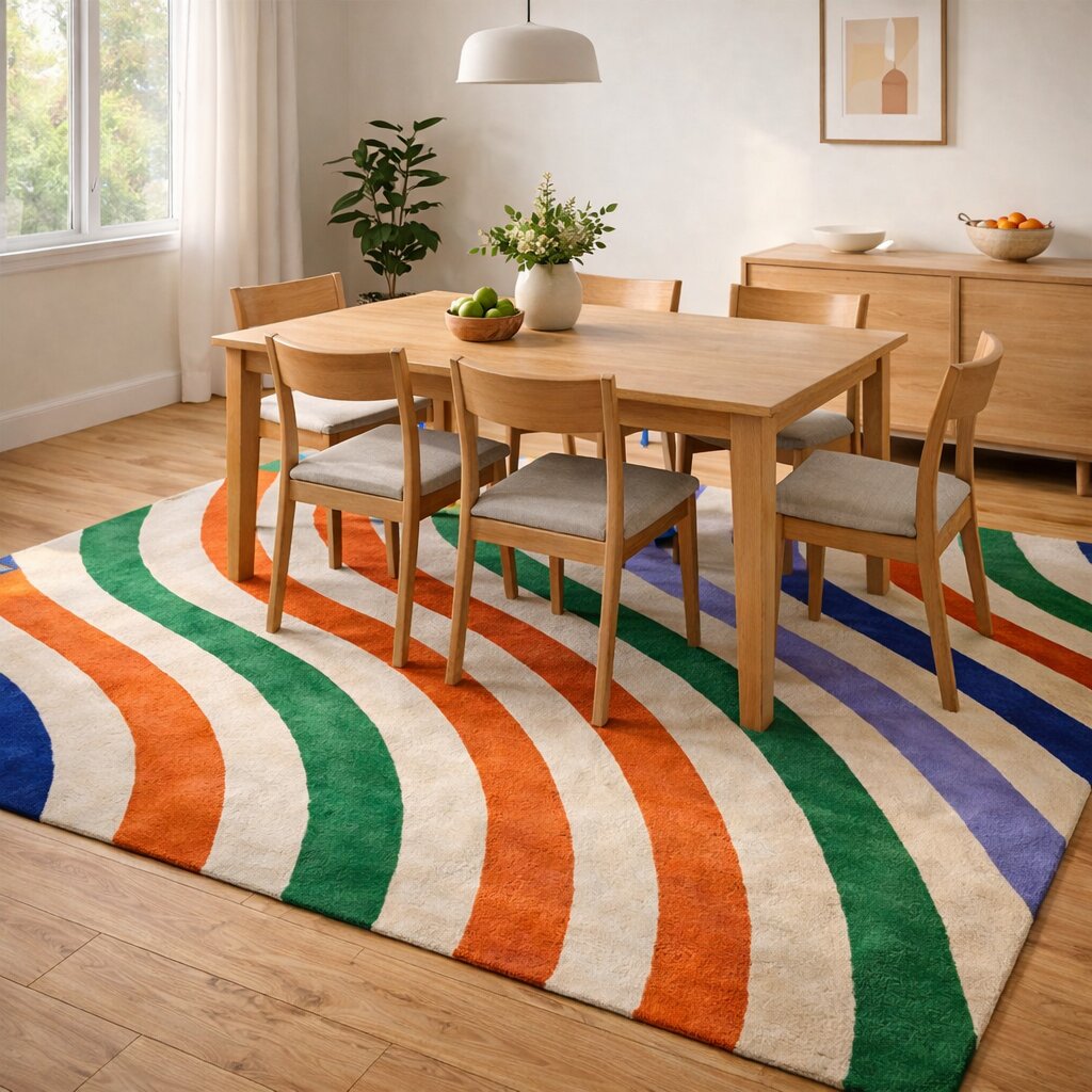 Multicolor Wavy Stripes Modern Area Rug Vibrant Contemporary Carpet for Living Room and Bedroom