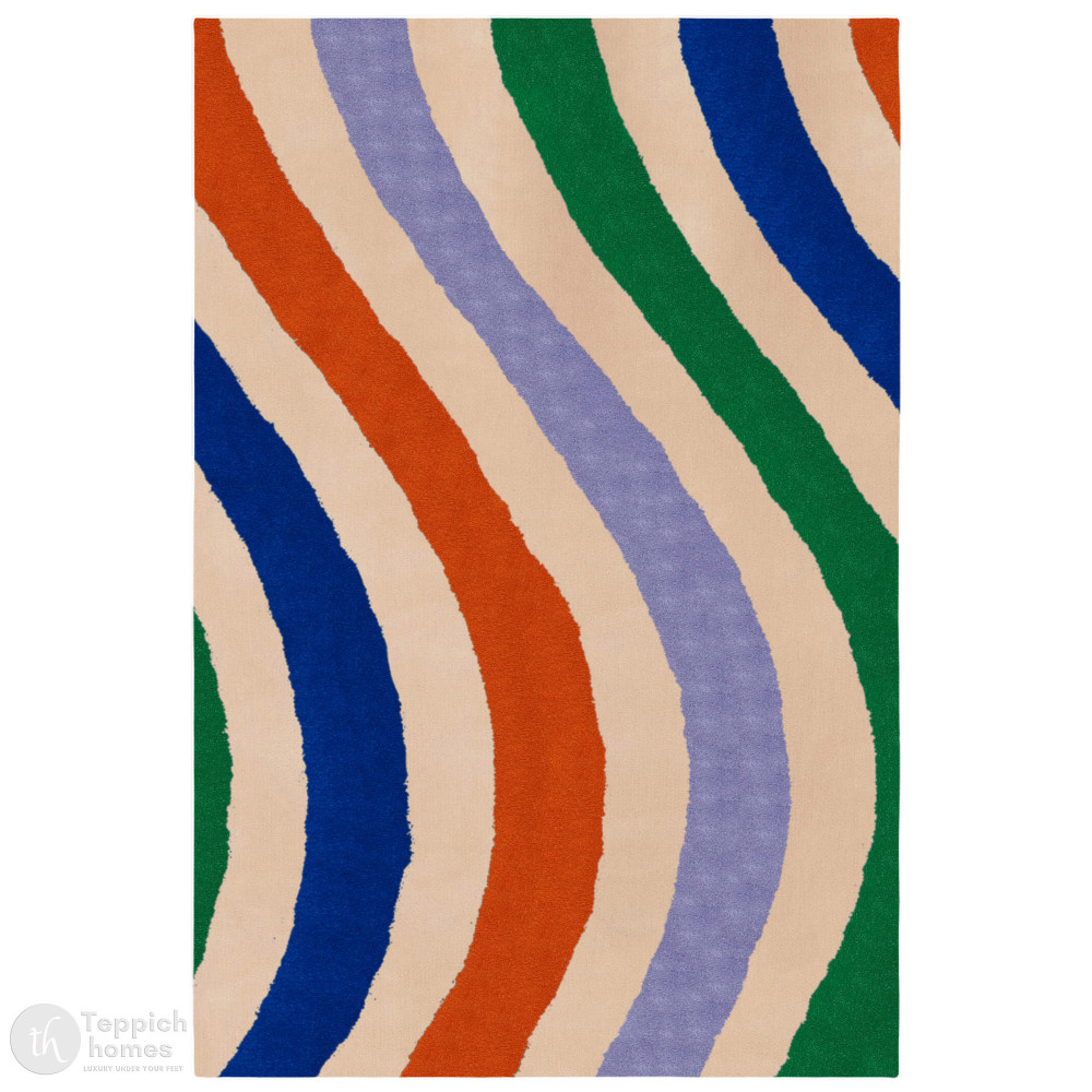 Image of Multicolor Wavy Stripes Modern Area Rug Vibrant Contemporary Carpet for Living Room and Bedroom