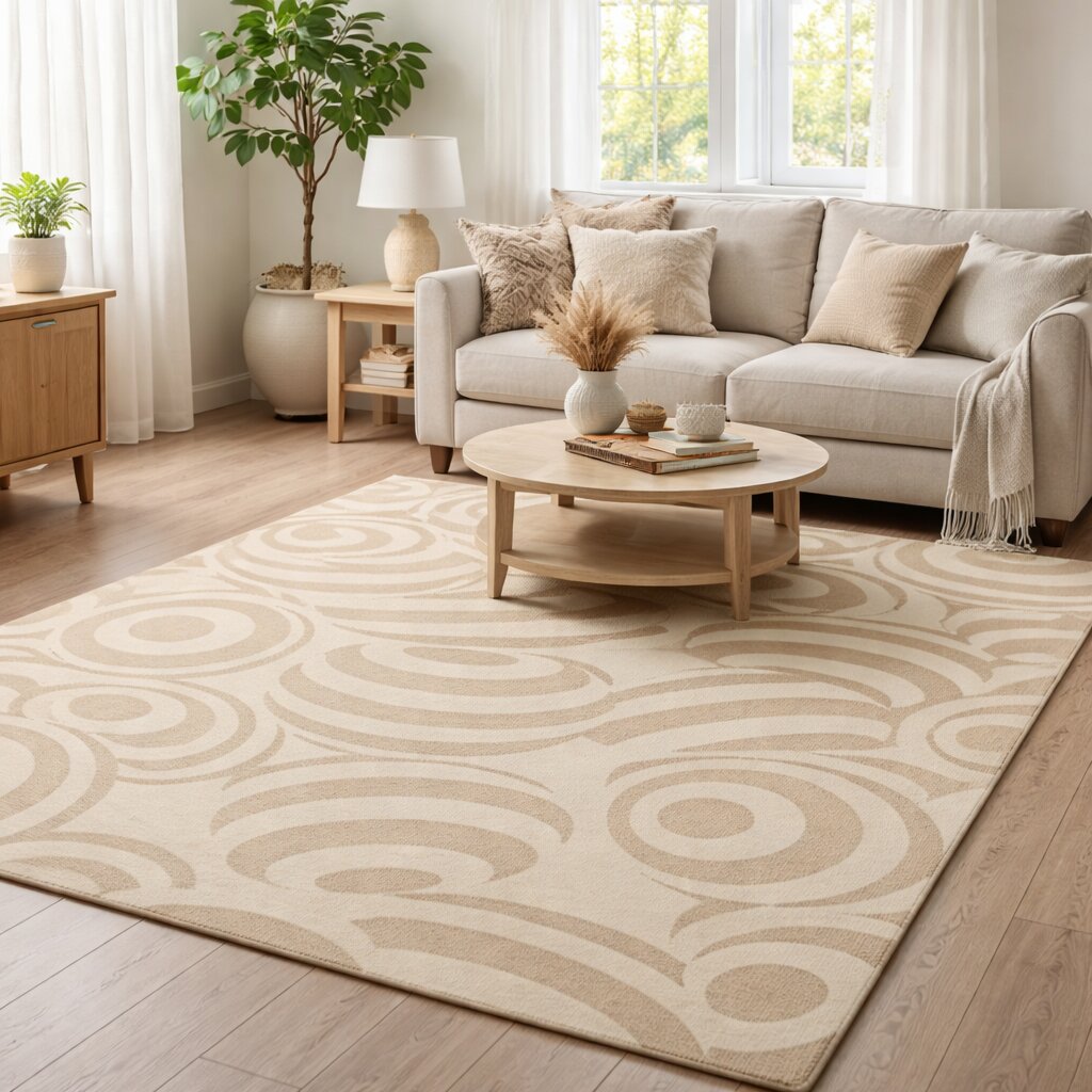 Modern Beige Circular Pattern Rug Contemporary Geometric Wool Area Carpet for Living Room and Bedroom