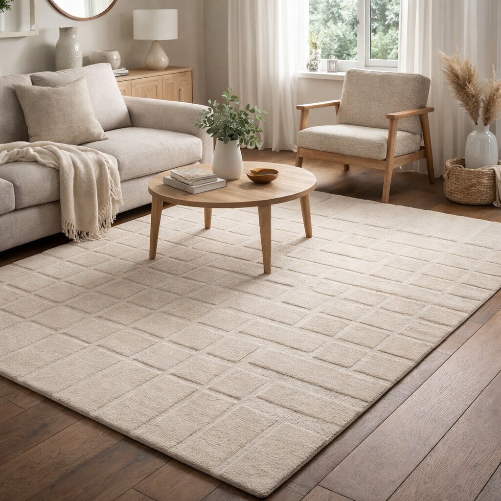 Modern Beige Geometric Area Rug Contemporary Minimalist Carpet for Living Room and Bedroom
