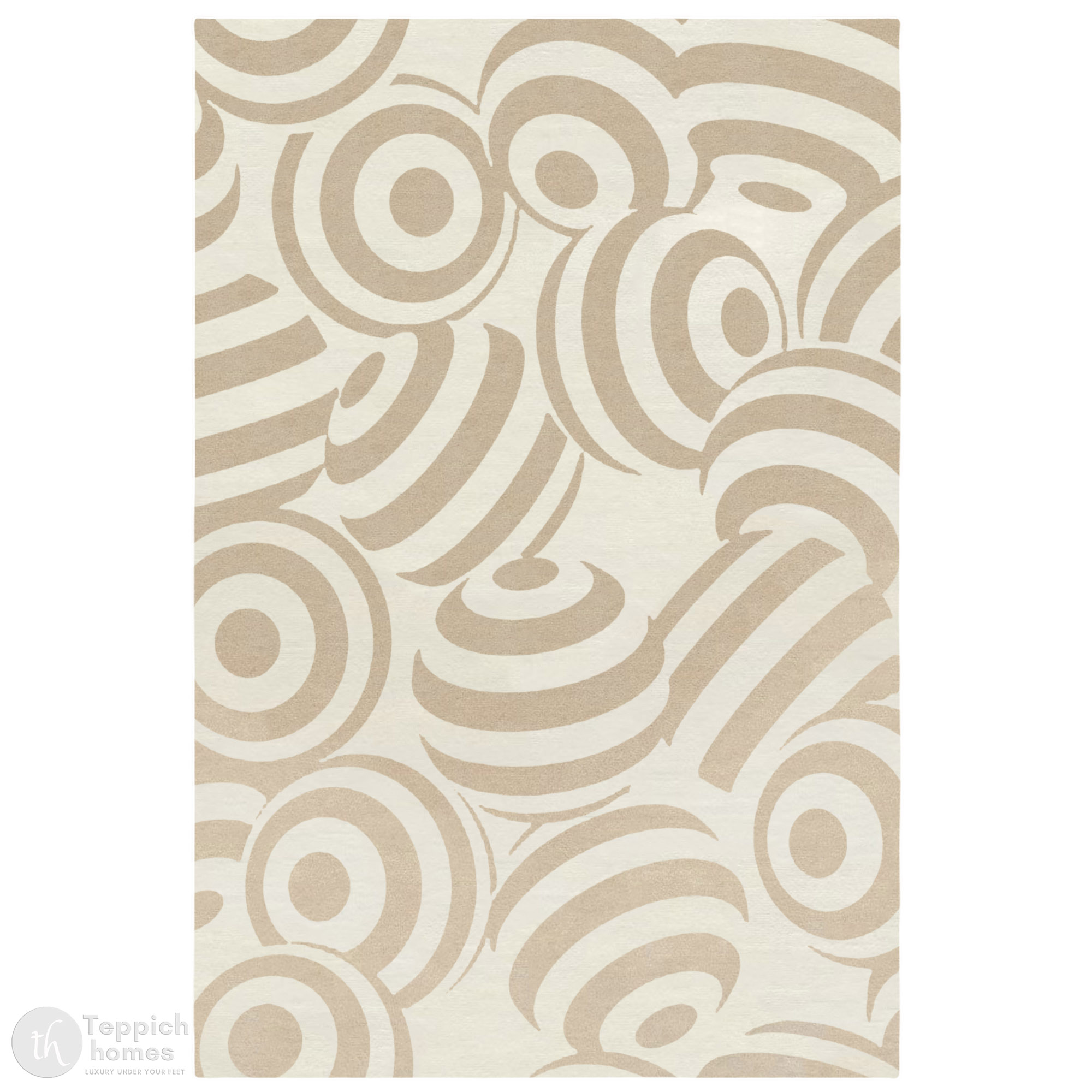 Modern Beige Circular Pattern Rug Contemporary Geometric Wool Area Carpet for Living Room and Bedroom