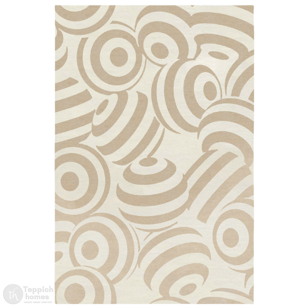 Image of Modern Beige Circular Pattern Rug Contemporary Geometric Wool Area Carpet for Living Room and Bedroom