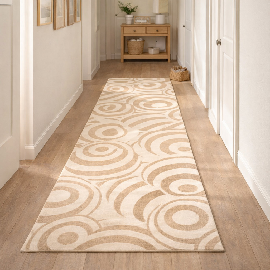 Modern Beige Circular Pattern Rug Contemporary Geometric Wool Area Carpet for Living Room and Bedroom