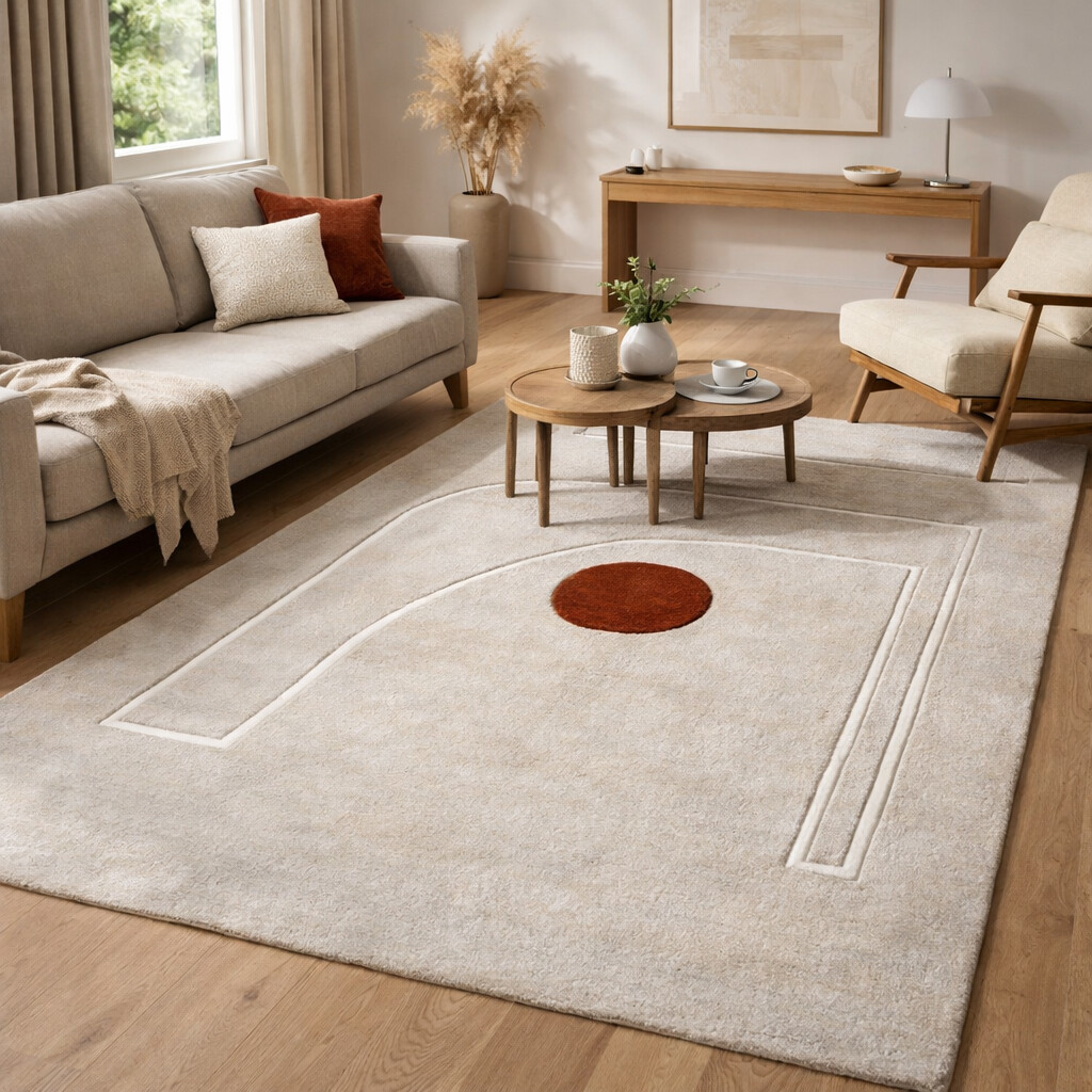 Minimal Grey Rug with Terracotta Circle