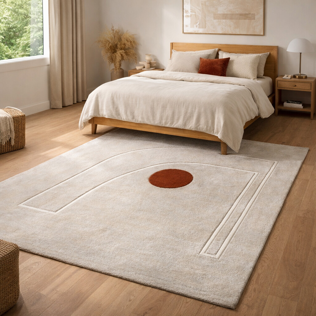 Minimal Grey Rug with Terracotta Circle