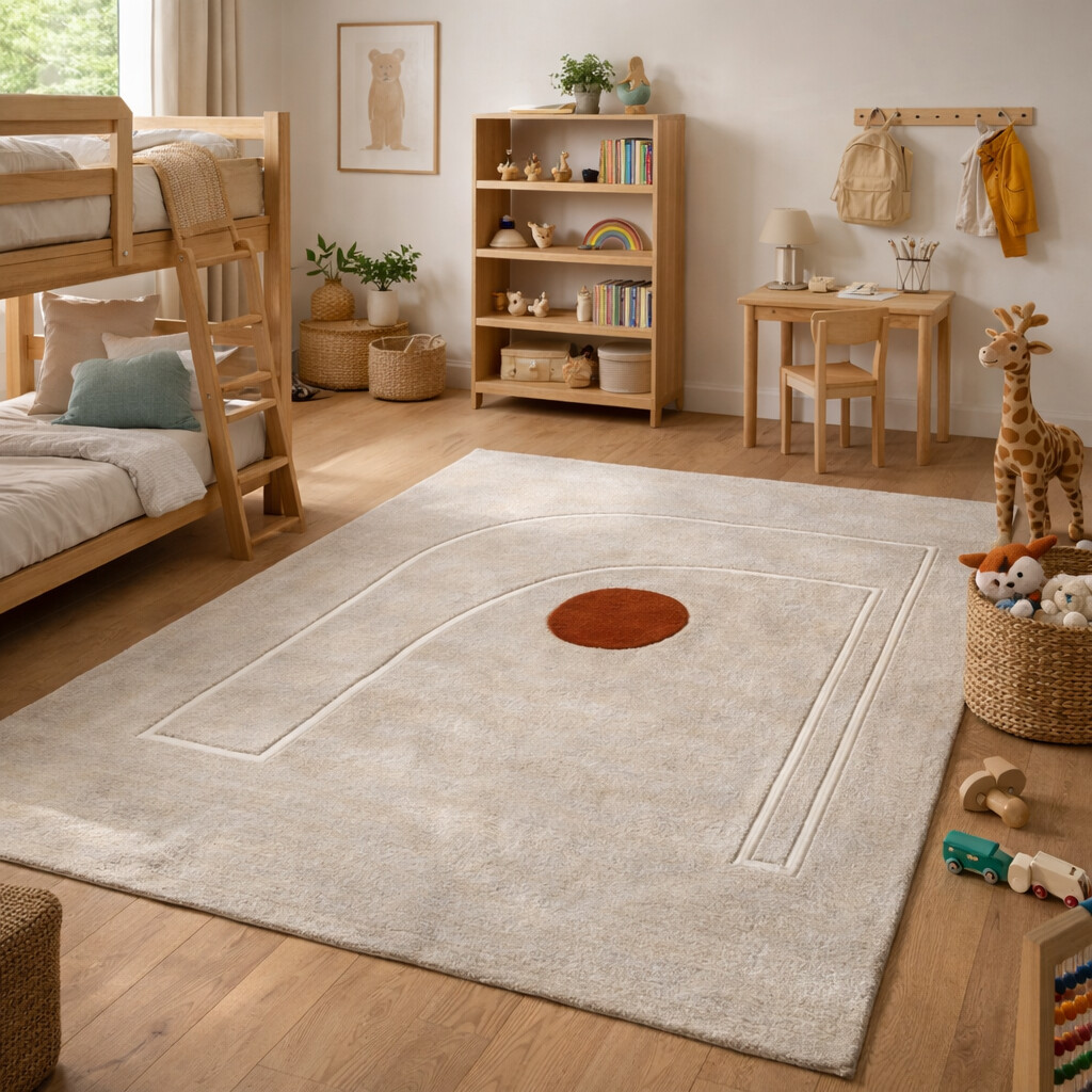Minimal Grey Rug with Terracotta Circle