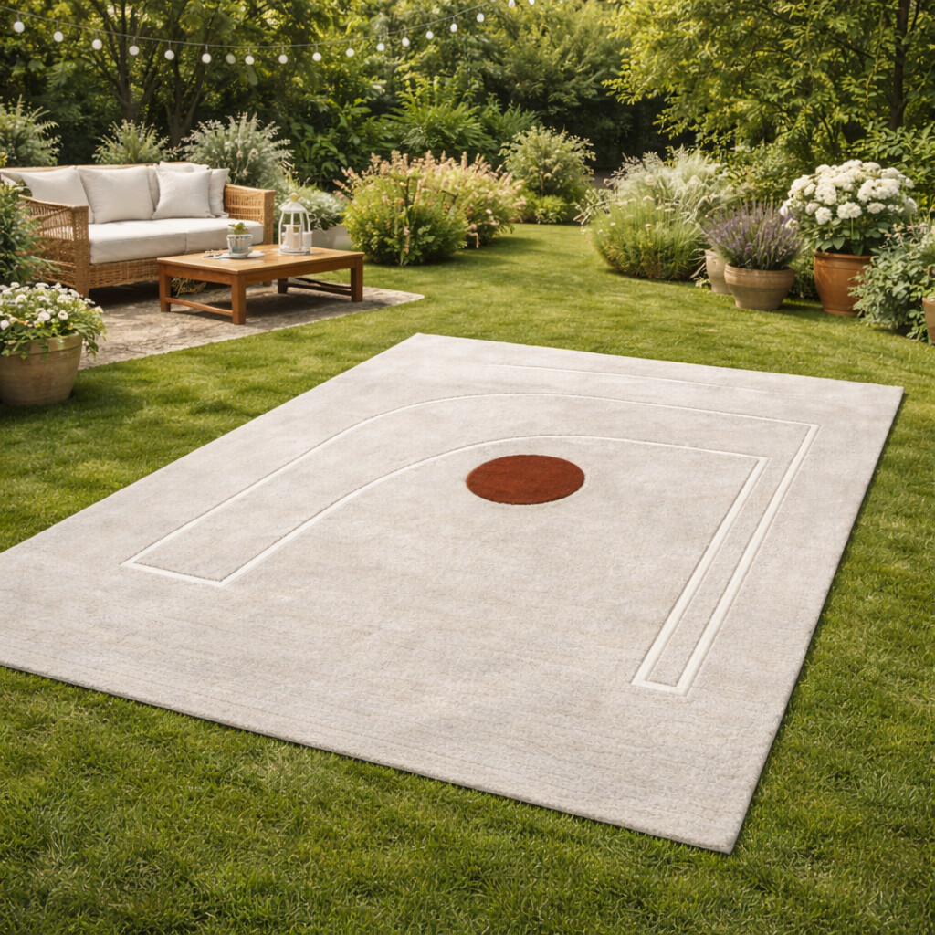Minimal Grey Rug with Terracotta Circle