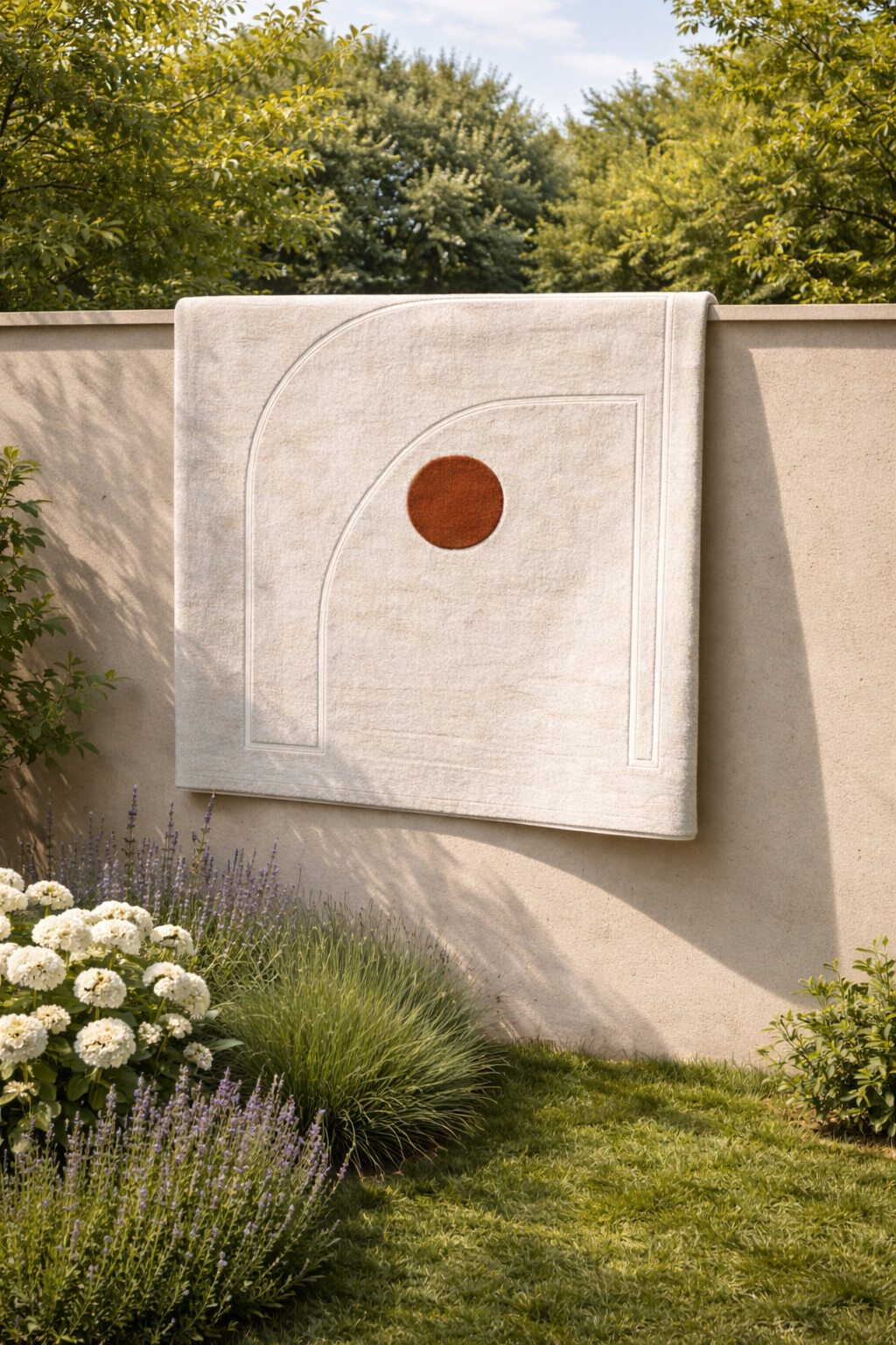 Minimal Grey Rug with Terracotta Circle