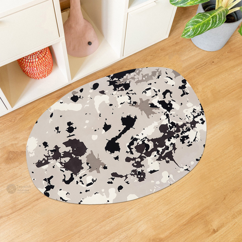 Camo Round Rug Black & White Camouflage Style Bedroom Rug | 6x9 ft