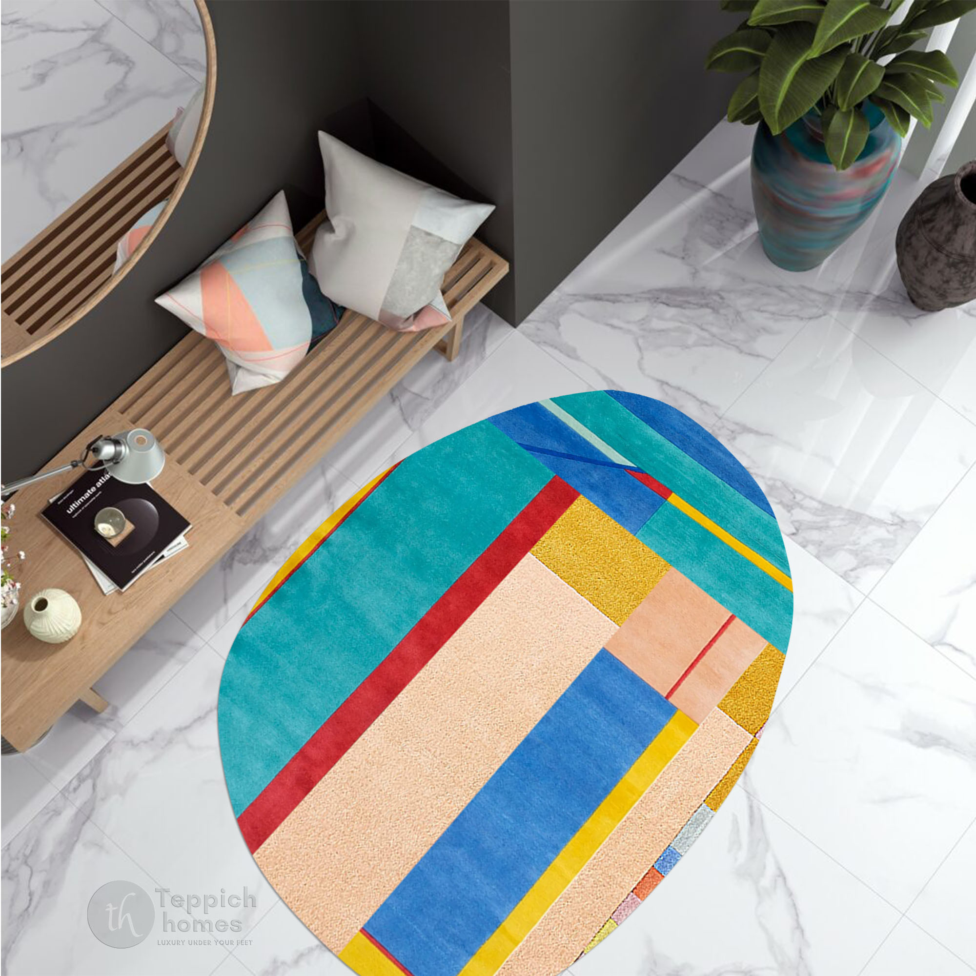 Colour Blocks Violet Rug Modern Color Block 12x15 Oval Rug