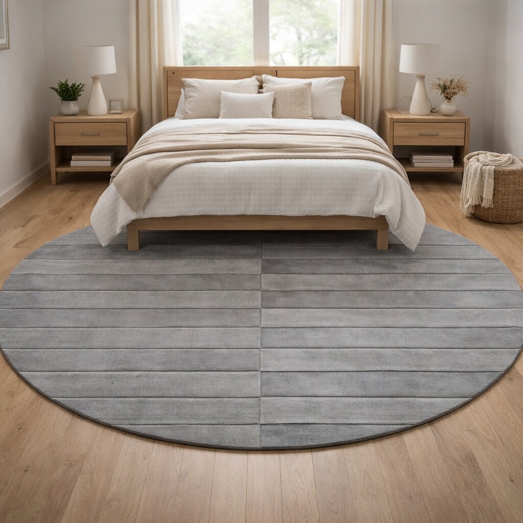 Round Grey Rug 5x5 Tufted 8x8 Wool Area Rug Living Room 9x9 10x10 Round Rug Bedroom
